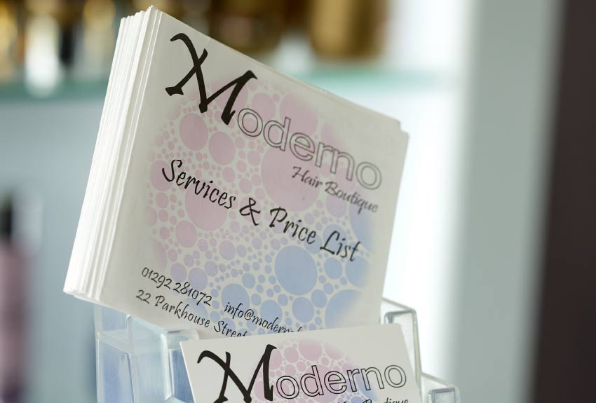 Moderno Hair Boutique business cards